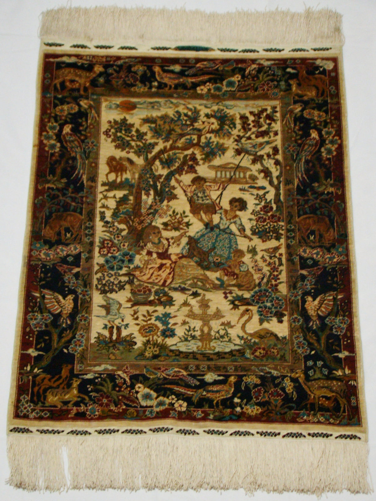 Antique Persian Ozipek Silk Wall Carpet – Isfahan Motif, Multi-Signed, Pure Silk, Multicolor | Kingdom of Antique Arts