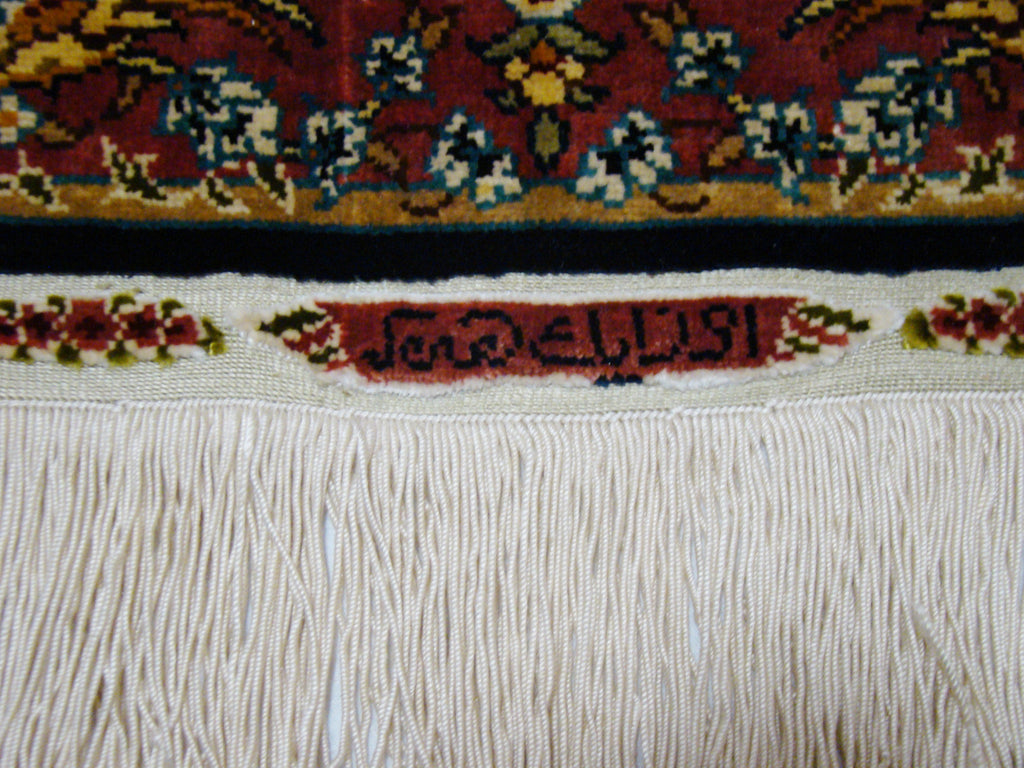 Tassels Detail – Antique Ozipek Hereke Silk Wall Carpet, No Damage, Excellent Condition | Kingdom of Antique Arts