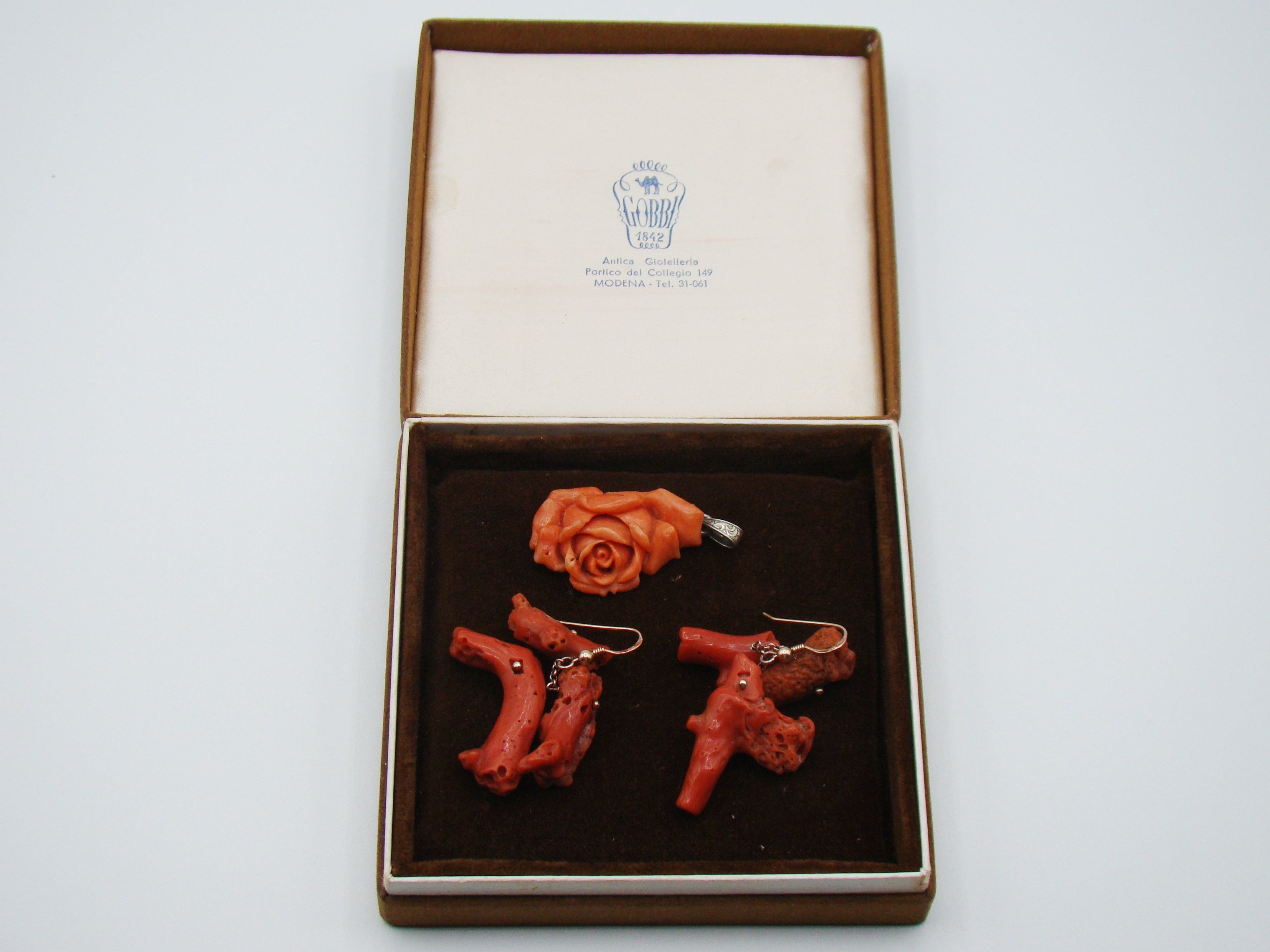 Antique Natural Mediterranean Dark red Coral Earrings + Orange Coral Pendant - Kingdom of Antique Arts