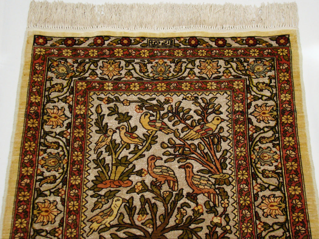 Full View – Antique Ozipek Hereke Silk Wall Carpet, Real Gold Ropes, 80×56 cm | Kingdom of Antique Arts