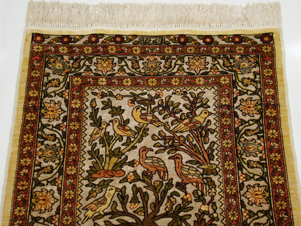 Full View – Antique Ozipek Hereke Silk Wall Carpet, Real Gold Ropes, 80×56 cm | Kingdom of Antique Arts