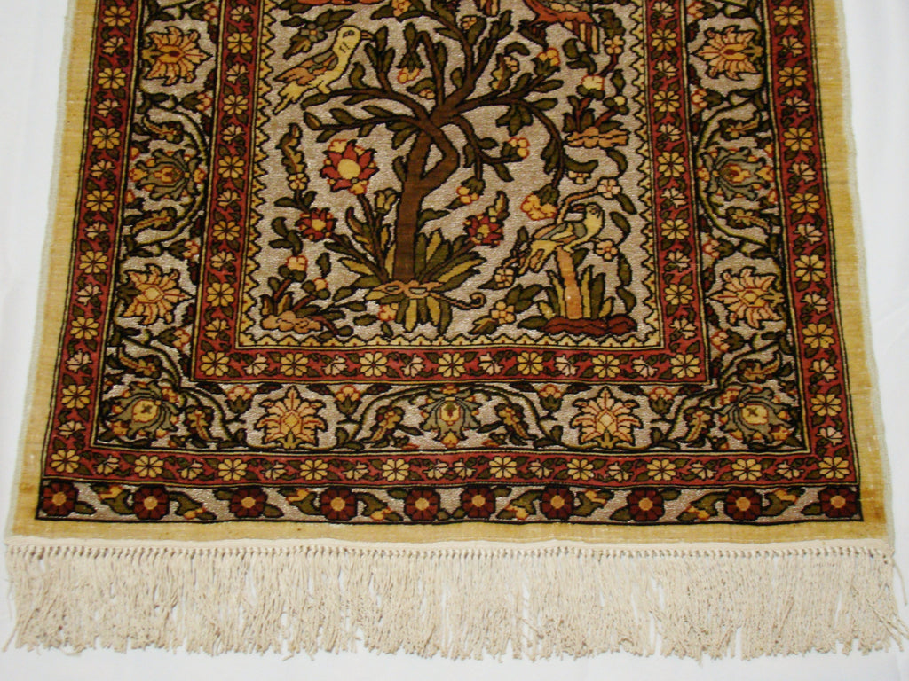 Gold Ropes Detail – Antique Ozipek Hereke Silk Wall Carpet, Real Gold Frame, Exceptional Collector Piece | Kingdom of Antique Arts