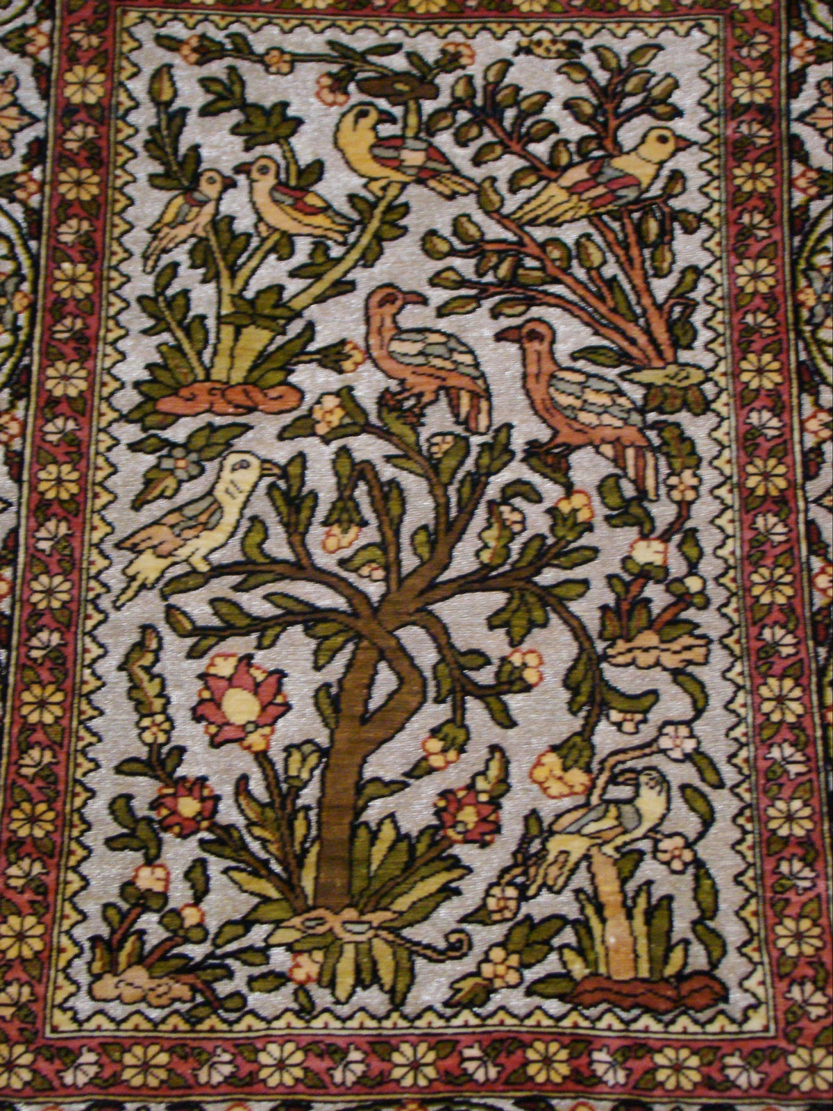 Close-up Gold Ropes – Antique Ozipek Hereke Silk Carpet, Opulent Real Gold Detail | Kingdom of Antique Arts