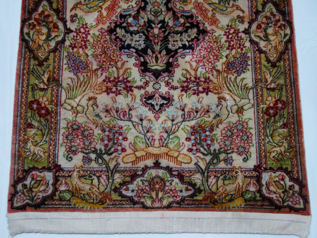 Floral Detail – Antique Persian Qom Silk Wall Carpet, Isfahan Motif, Rich Multicolor Blooms | Kingdom of Antique Arts