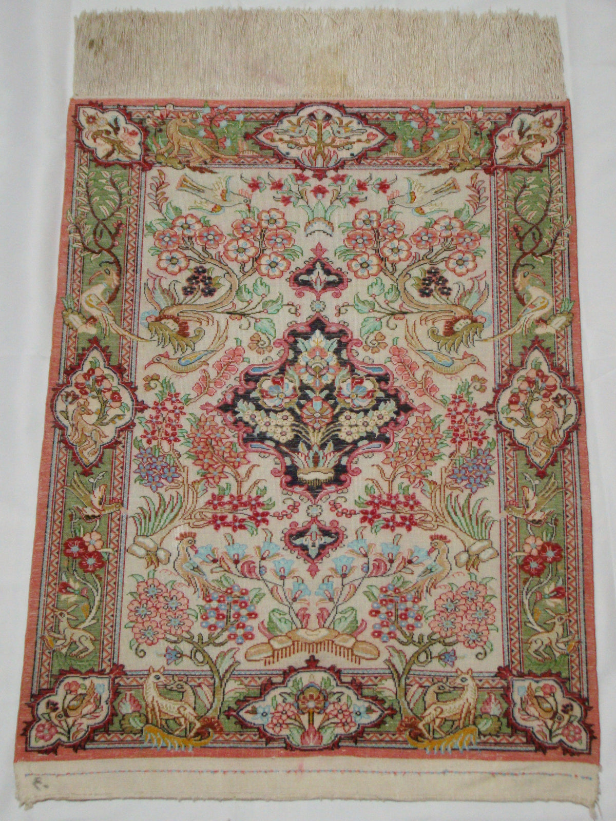 Close-up Pattern – Antique Persian Qom Silk Carpet, Isfahan Floral Design, Fine Hand-Knotted Weave | Kingdom of Antique Arts