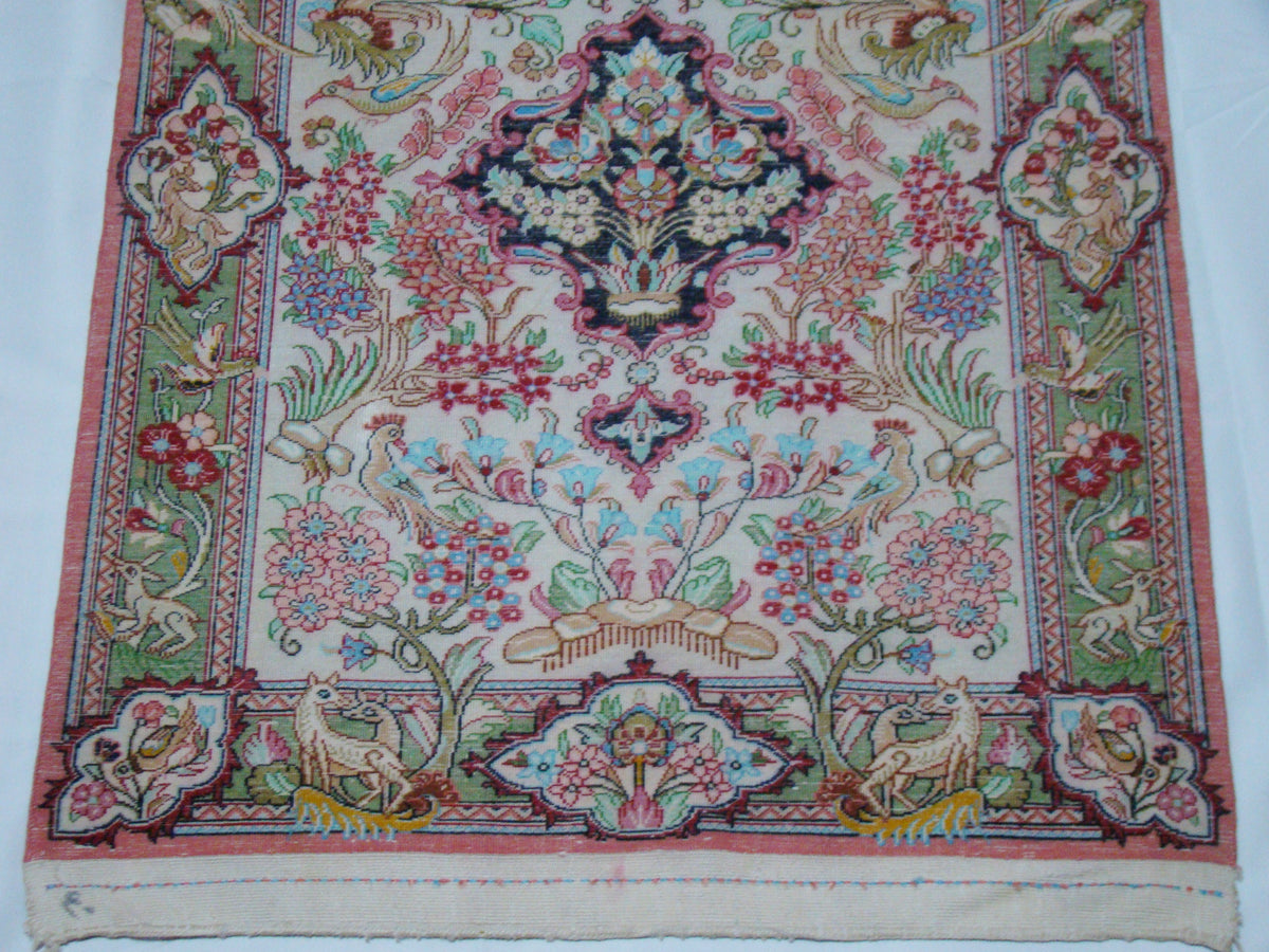 Antique Persian Qom Silk Wall Carpet – Isfahan Floral Motif, Rare Collector Piece, Guaranteed by Kingdom of Antique Arts