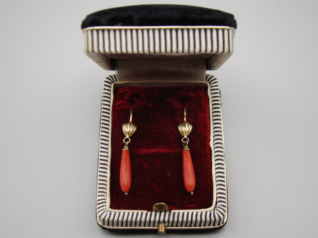 Antique Natural Mediterranean red Coral Earrings - Kingdom of Antique Arts