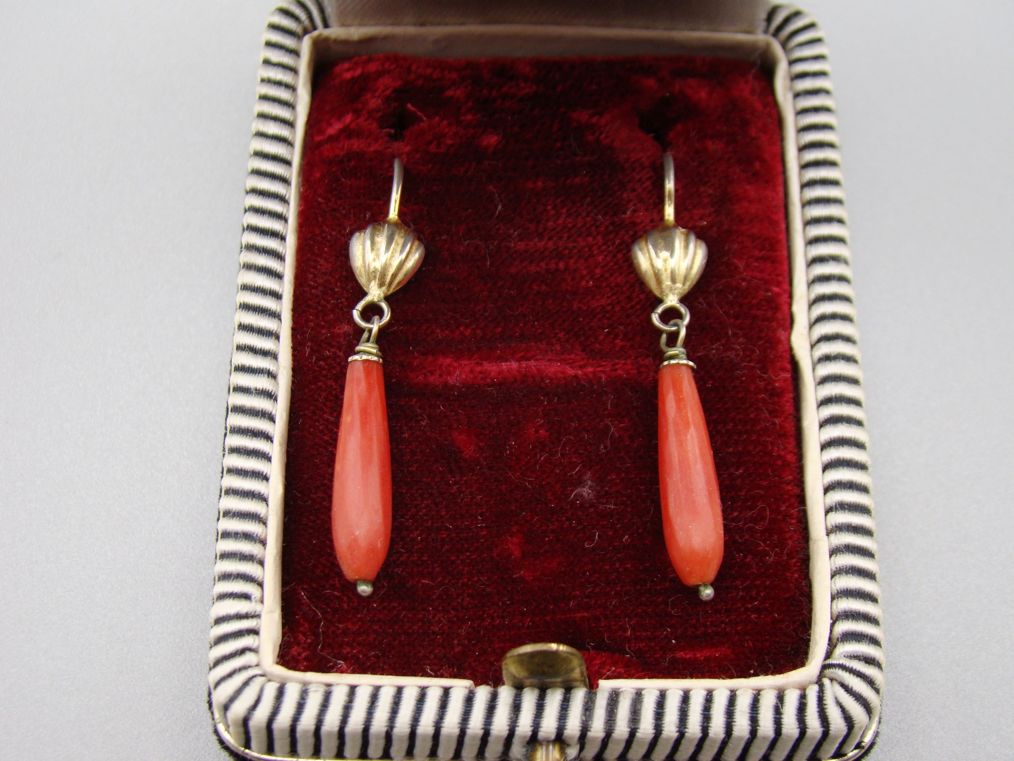 Antique Natural Mediterranean red Coral Earrings - Kingdom of Antique Arts