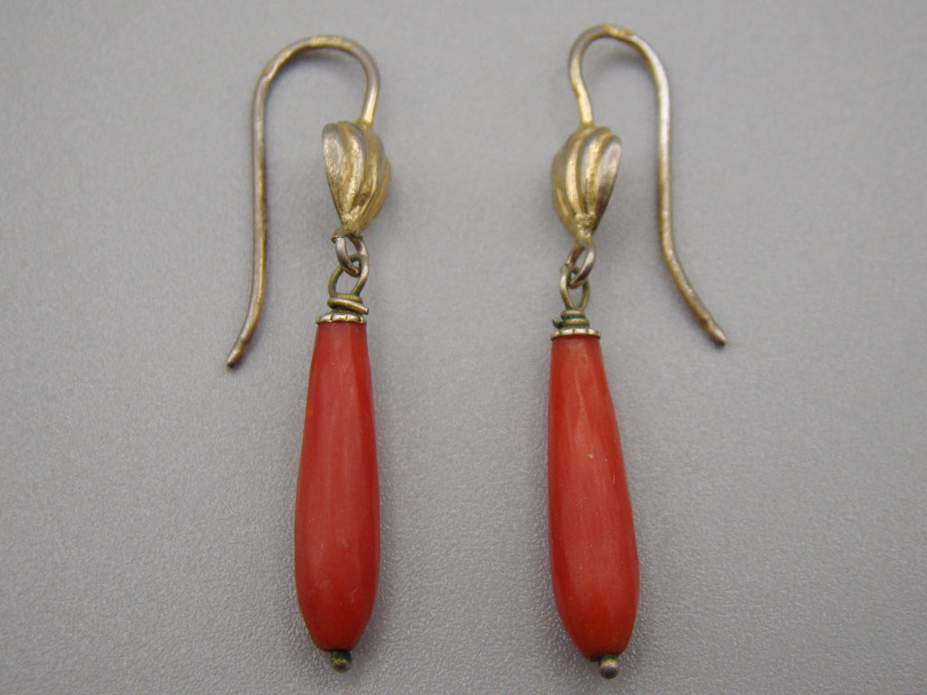 Antique Natural Mediterranean red Coral Earrings - Kingdom of Antique Arts