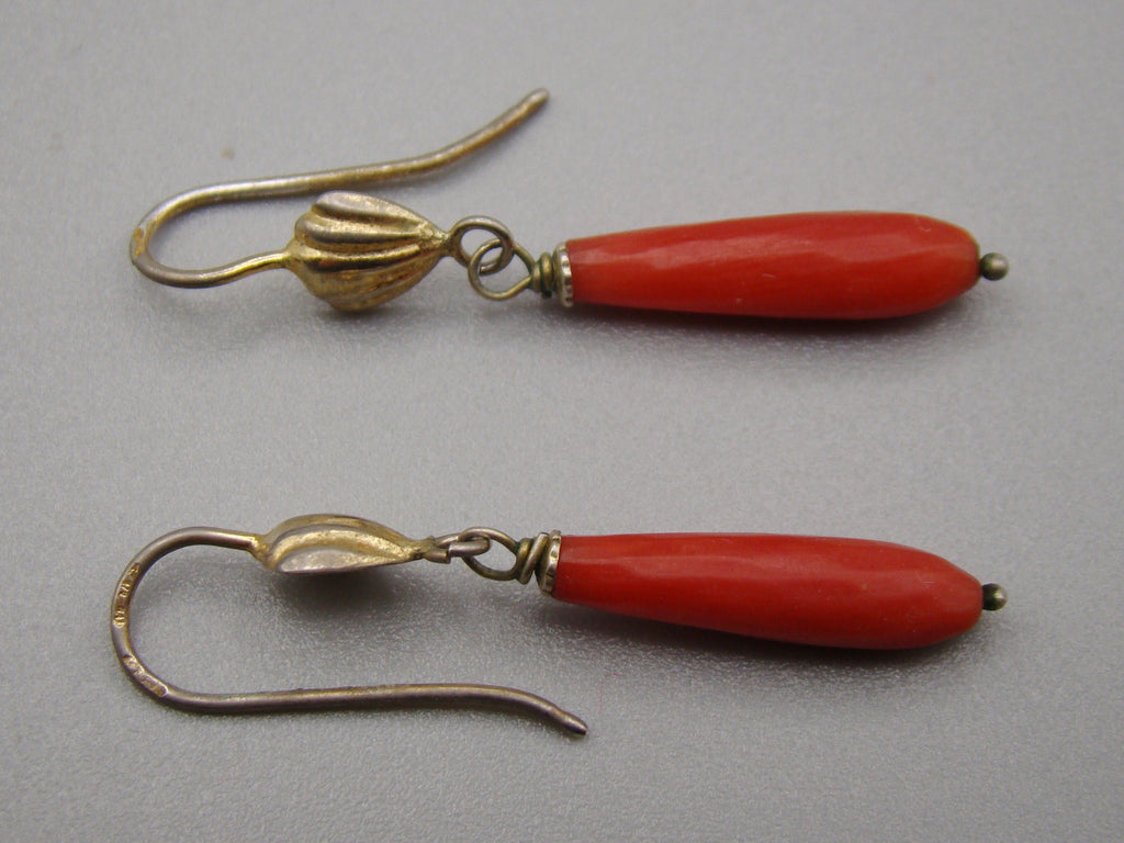 Antique Natural Mediterranean red Coral Earrings - Kingdom of Antique Arts