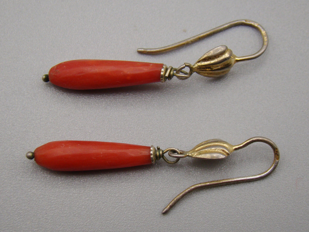 Antique Natural Mediterranean red Coral Earrings - Kingdom of Antique Arts