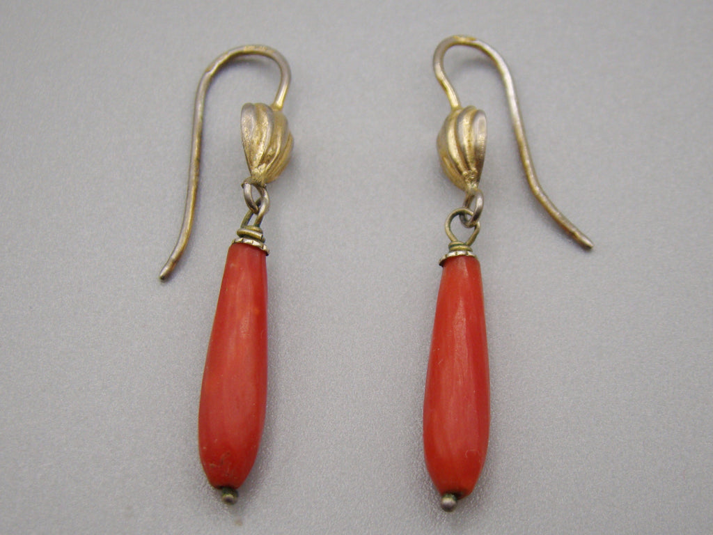 Antique Natural Mediterranean red Coral Earrings - Kingdom of Antique Arts