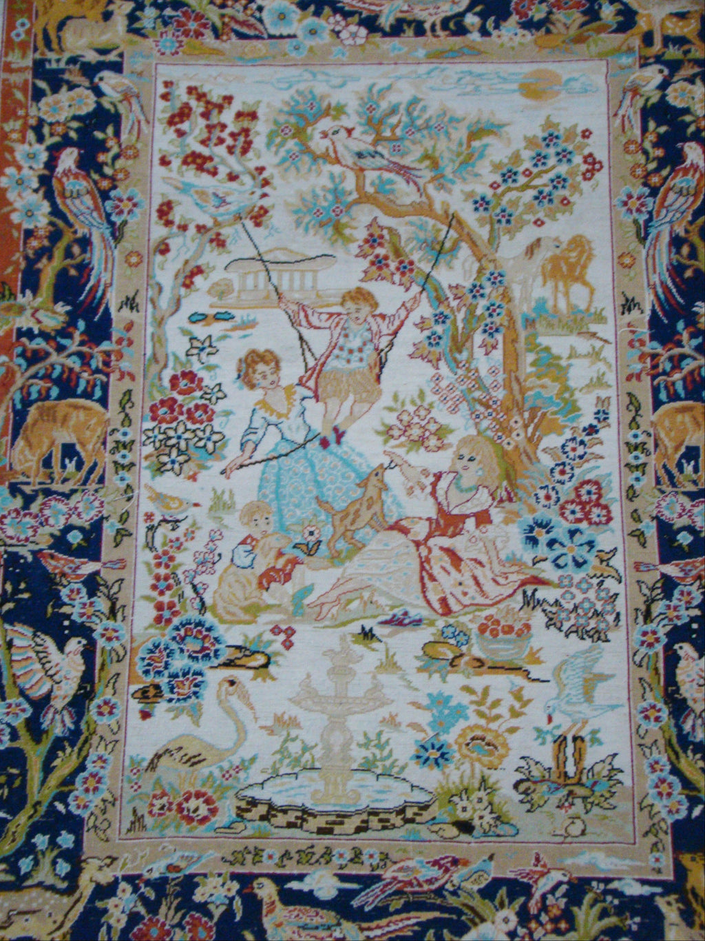 Tassels Detail – Antique Persian Ozipek Silk Wall Carpet, 90×52 cm with Tassels, No Damage or Repair | Kingdom of Antique Arts