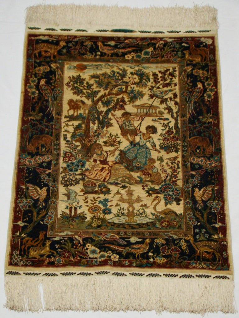 Antique Persian Ozipek Silk Wall Carpet – Isfahan Motif, Multi-Signed, Pure Silk, Multicolor | Kingdom of Antique Arts