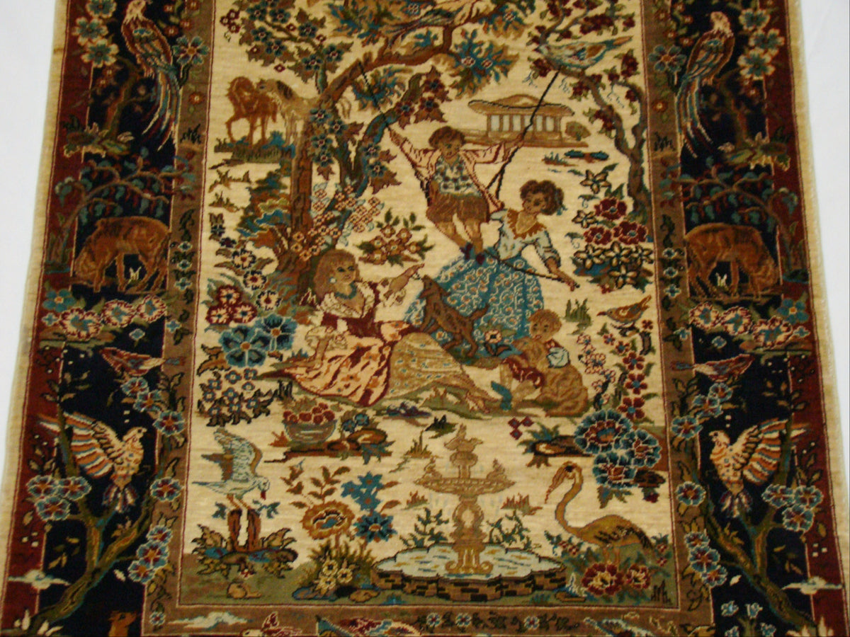 Full View – Antique Persian Ozipek Silk Wall Carpet, Isfahan Motif, 74×52 cm | Kingdom of Antique Arts