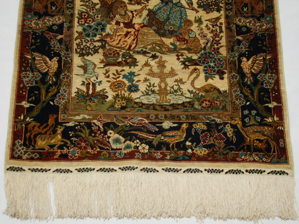 Isfahan Motif Detail – Antique Persian Ozipek Silk Wall Carpet, Breathtaking Floral Design, Pure Silk | Kingdom of Antique Arts