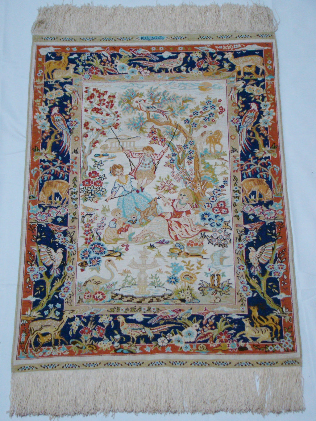 Close-up Floral Pattern – Antique Persian Ozipek Silk Wall Carpet, Isfahan Motif, Exceptional Hand-Knotted Detail | Kingdom of Antique Arts