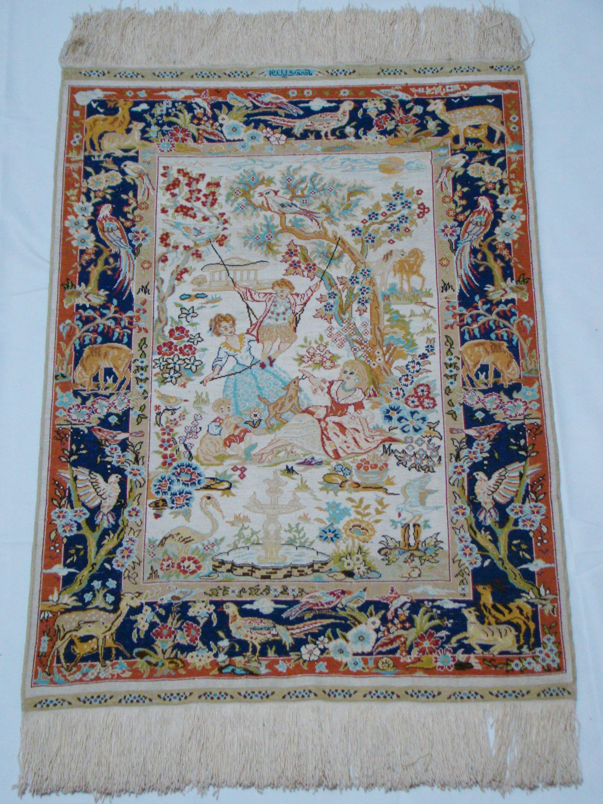 Close-up Floral Pattern – Antique Persian Ozipek Silk Wall Carpet, Isfahan Motif, Exceptional Hand-Knotted Detail | Kingdom of Antique Arts