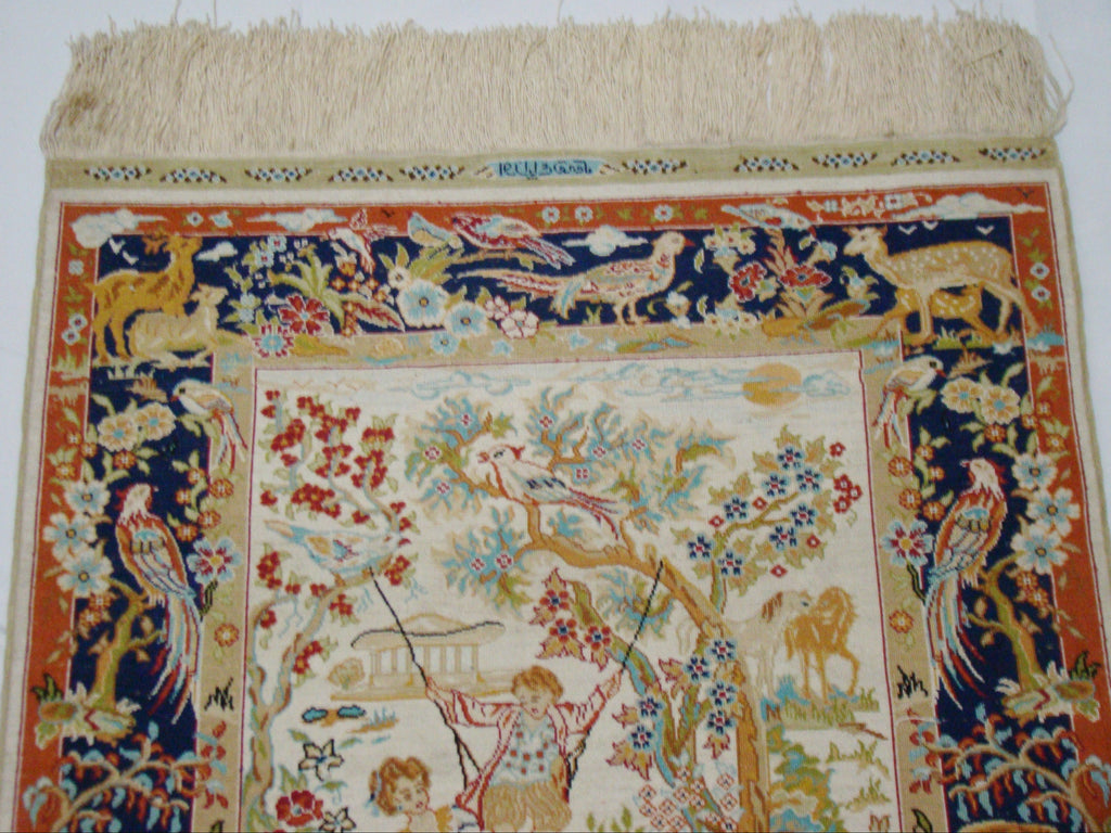 Color Detail – Antique Persian Ozipek Silk Wall Carpet, Rich Vibrant Multicolor, Pure Silk Surface | Kingdom of Antique Arts