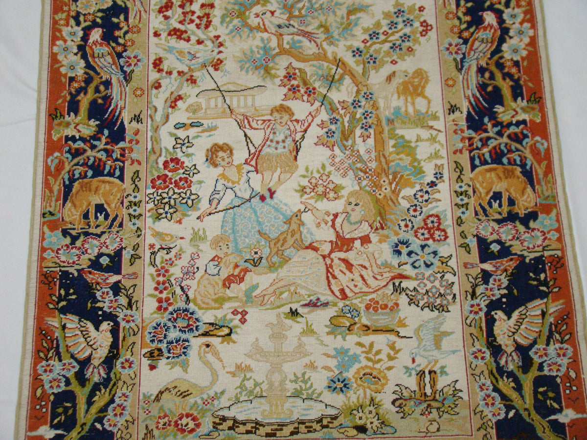 Texture Close-up – Antique Persian Ozipek Silk on Silk, Dense Precision Hand-Knotted Weave | Kingdom of Antique Arts