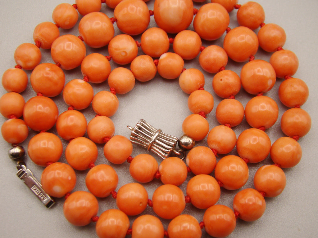 Antique Natural Undyed Momo Salmon Orange Coral Necklace - Kingdom of Antique Arts