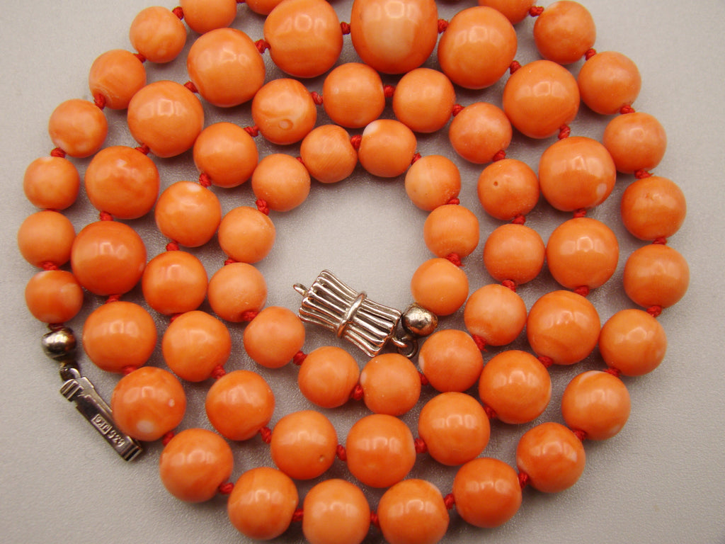 Antique Natural Undyed Momo Salmon Orange Coral Necklace - Kingdom of Antique Arts