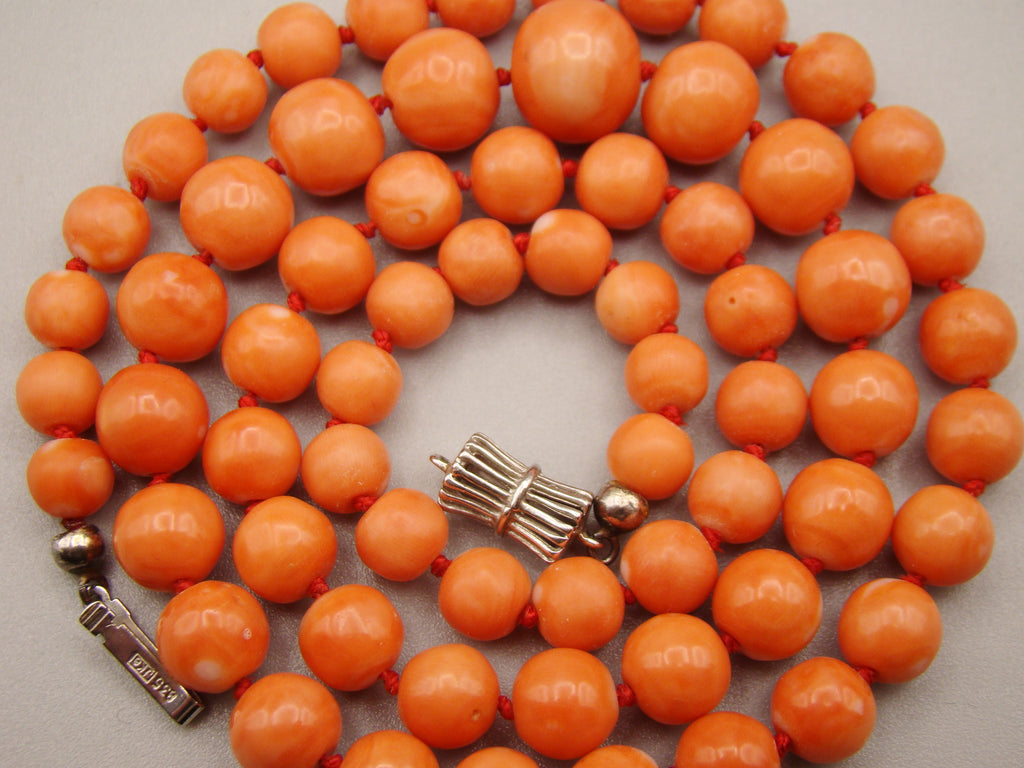 Antique Natural Undyed Momo Salmon Orange Coral Necklace - Kingdom of Antique Arts