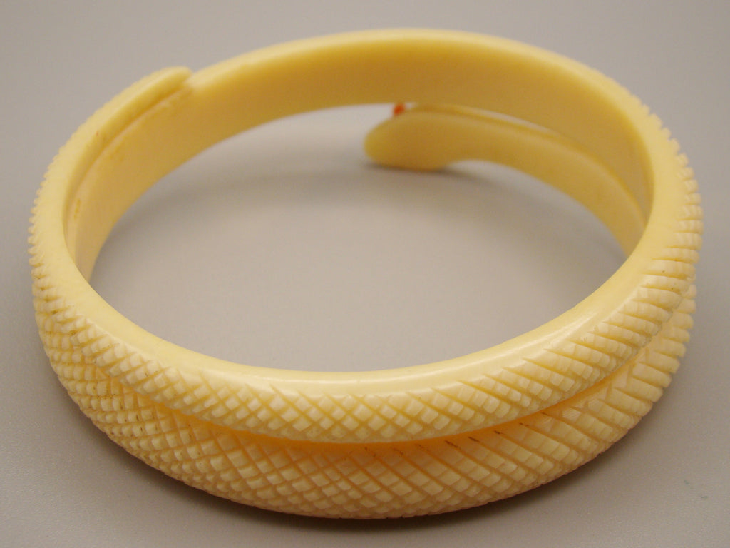Antique Natural Elephant Ivory Bracelet with Natural Salmon Coral Eyes - Kingdom of Antique Arts