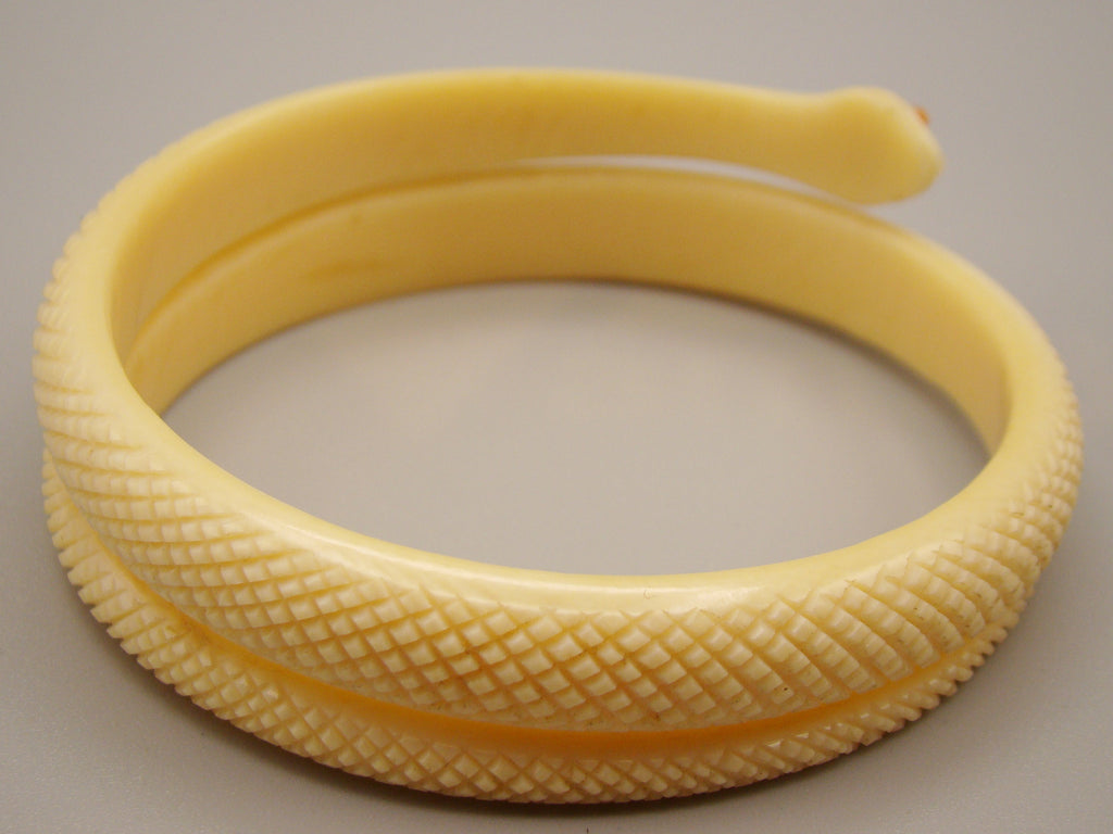 Antique Natural Elephant Ivory Bracelet with Natural Salmon Coral Eyes - Kingdom of Antique Arts