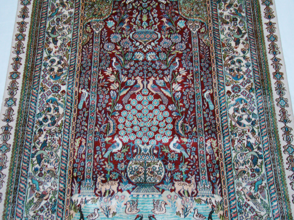 Antique silk on cotton wall carpet paradise design full length with tassel CA013