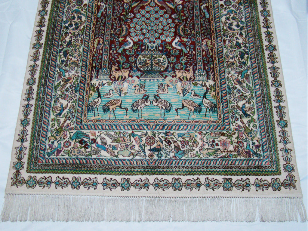 Rare antique Hereke style silk wall carpet vibrant colors CA013