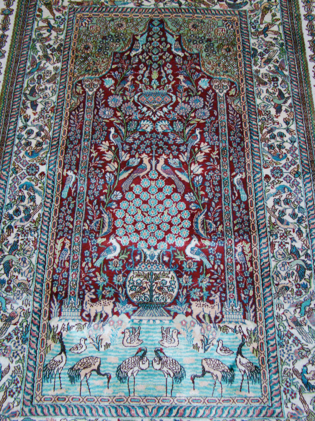 Antique silk wall carpet fine weave detail paradise motif CA013
