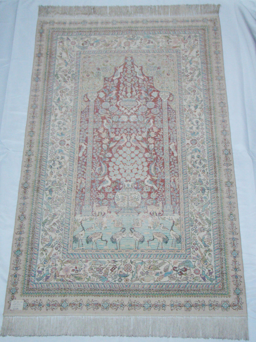 Antique silk wall carpet corner detail multicolor Hereke style CA013