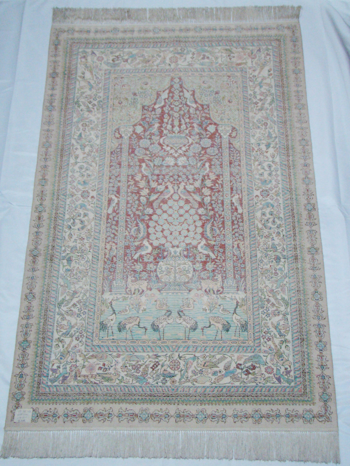 Antique silk wall carpet corner detail multicolor Hereke style CA013