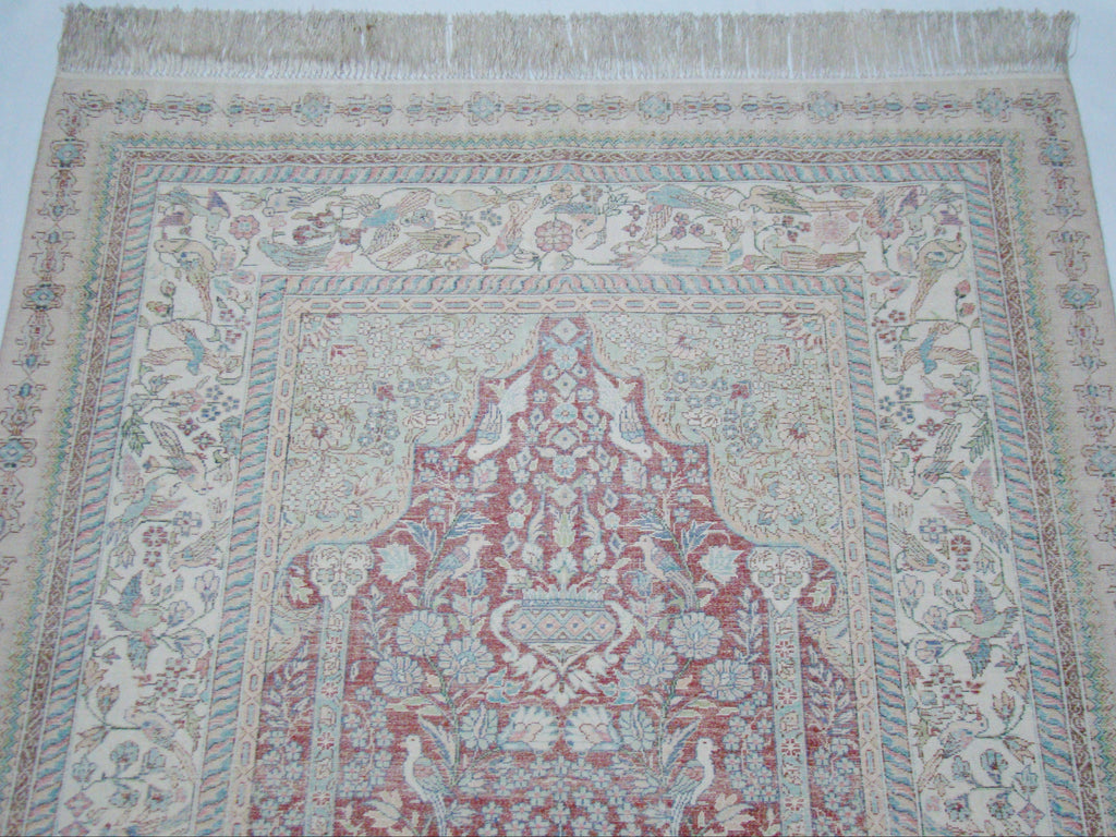 Antique silk wall carpet center medallion paradise motif CA013