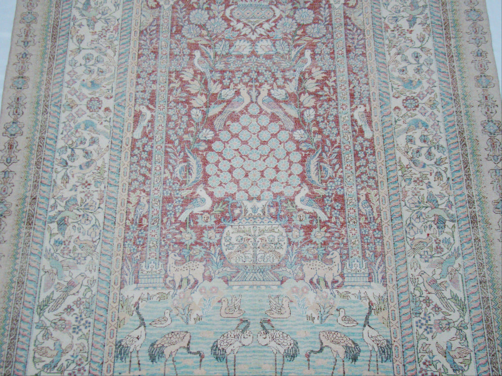 Antique Hereke silk wall carpet side border detail CA013