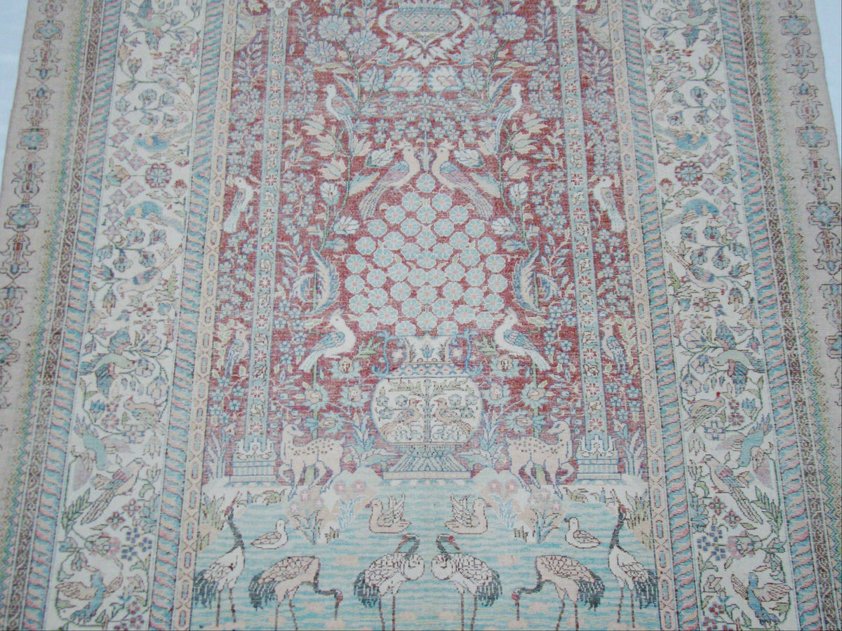 Antique Hereke silk wall carpet side border detail CA013