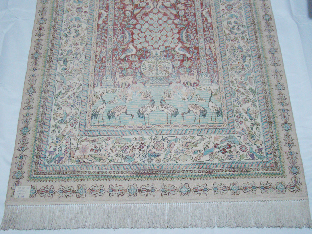 Antique silk wall carpet full back view CA013
