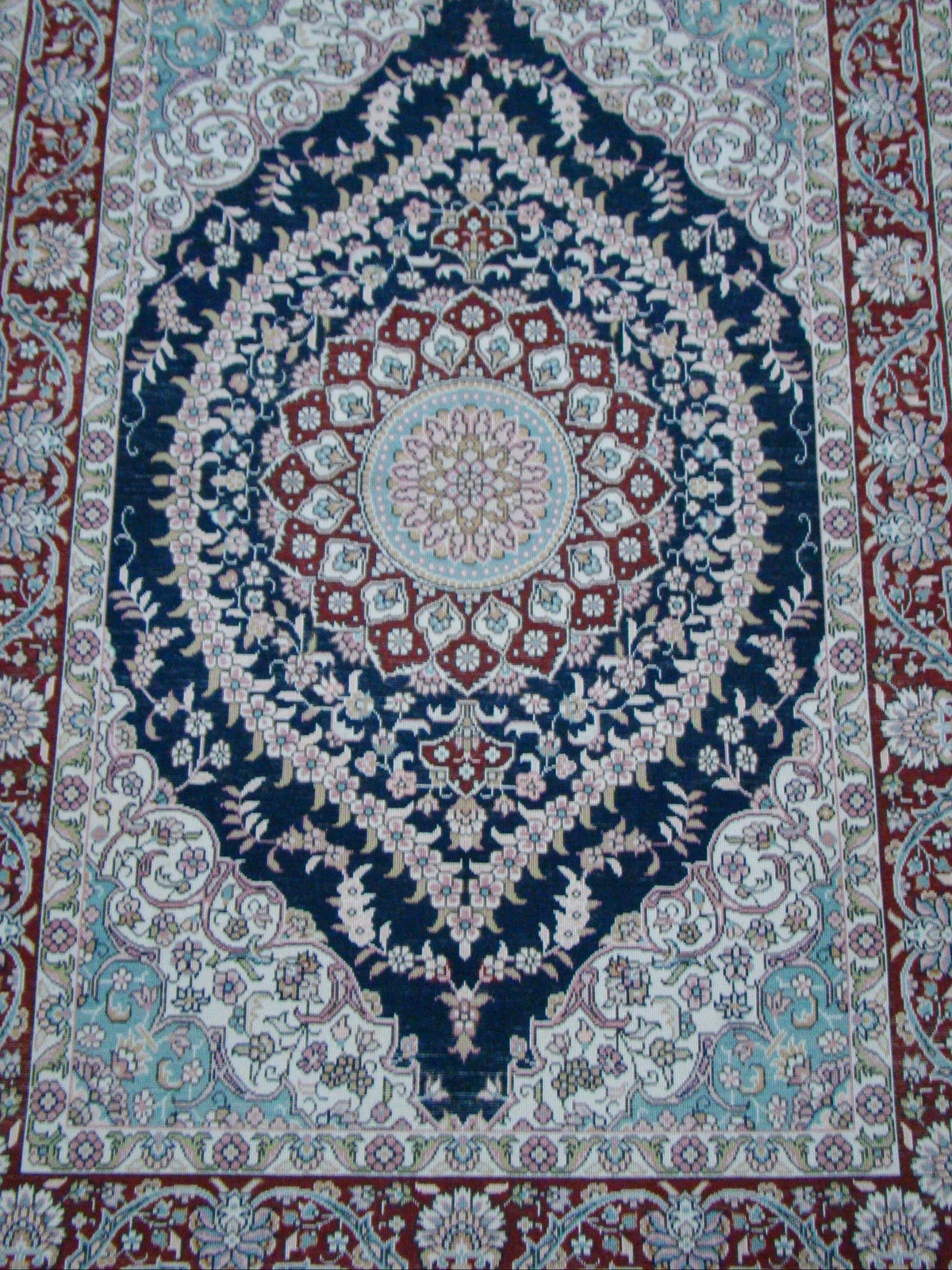 Antique Hereke silk wall carpet tassel detail glory eye motif CA014