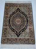 Antique signed Hereke silk wall carpet glory eye motif full view CA014