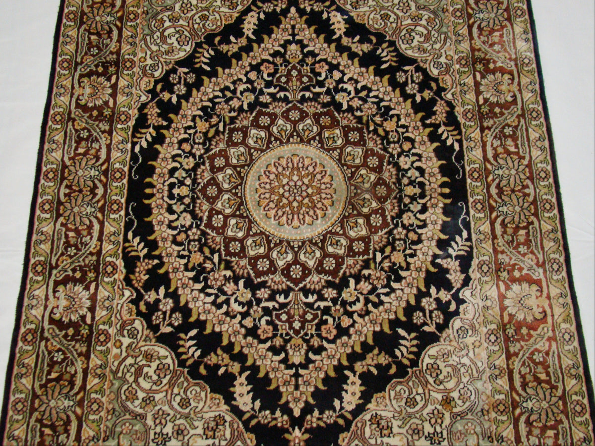 Antique signed Hereke silk on cotton wall carpet full length with tassel CA014