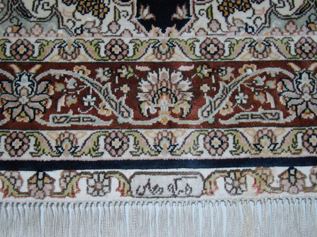 Antique Hereke silk wall carpet signature detail CA014