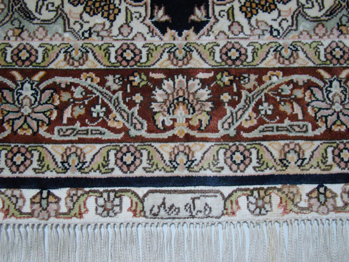 Antique Hereke silk wall carpet signature detail CA014