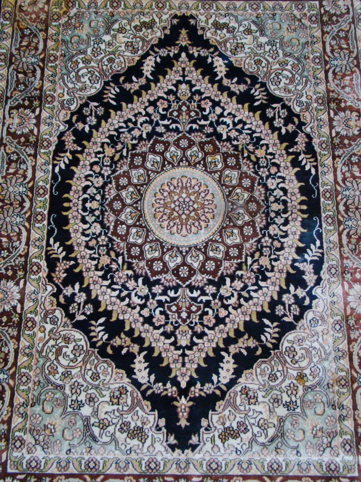 Antique Hereke silk wall carpet corner detail glory eye motif CA014