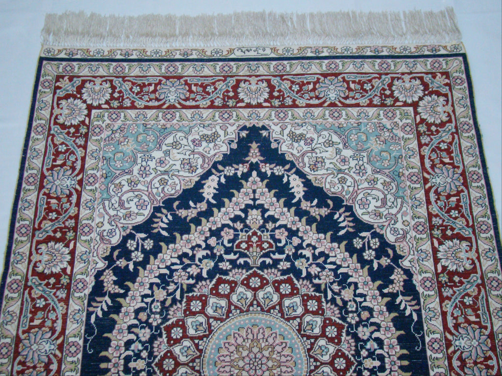 Antique Hereke silk wall carpet border detail multicolor CA014