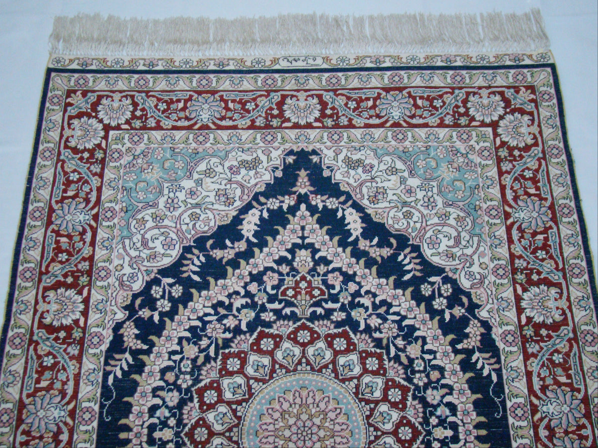 Antique Hereke silk wall carpet border detail multicolor CA014
