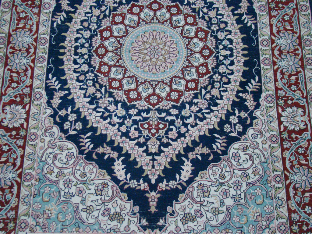 Antique signed Hereke silk wall carpet full back view CA014