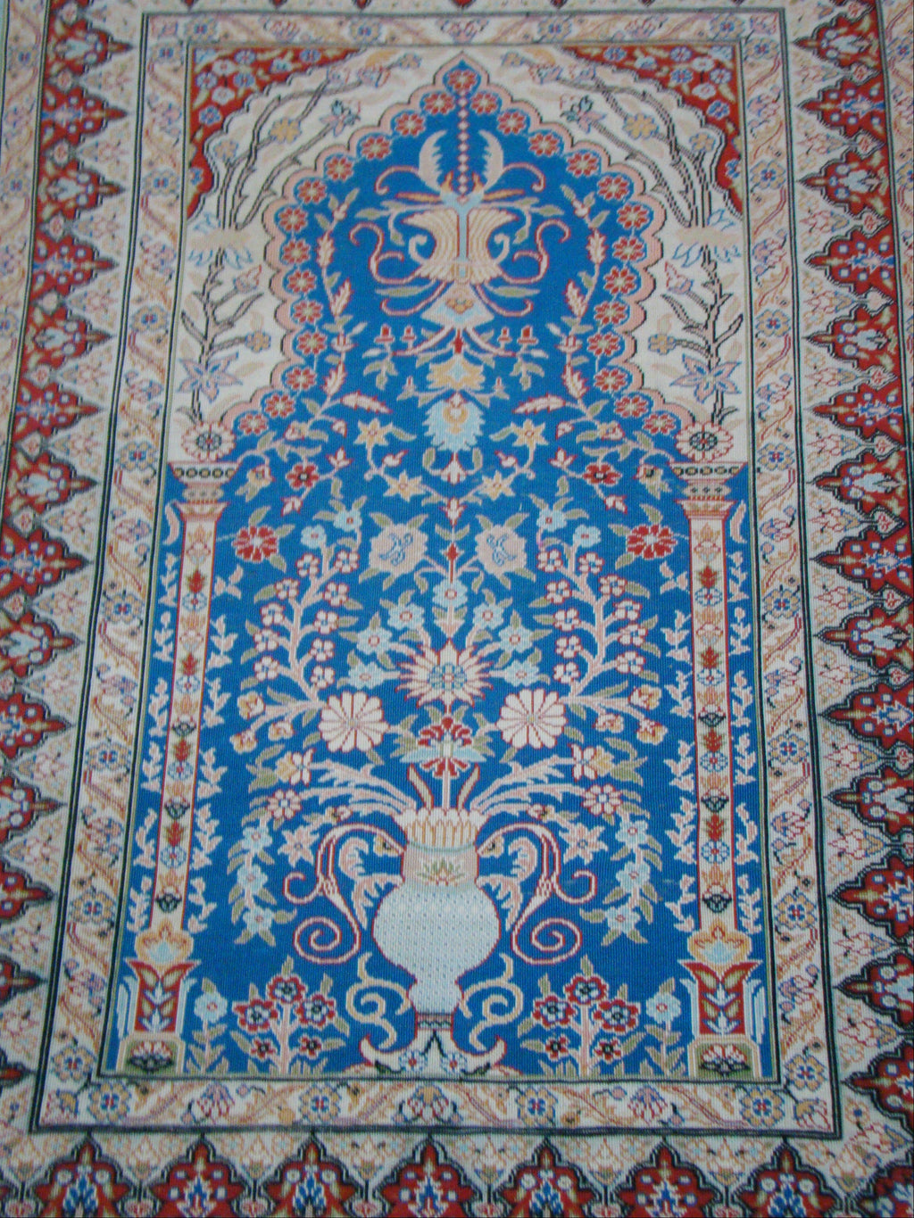 Antique Hereke silk wall carpet displayed on wall pictorial design CA015