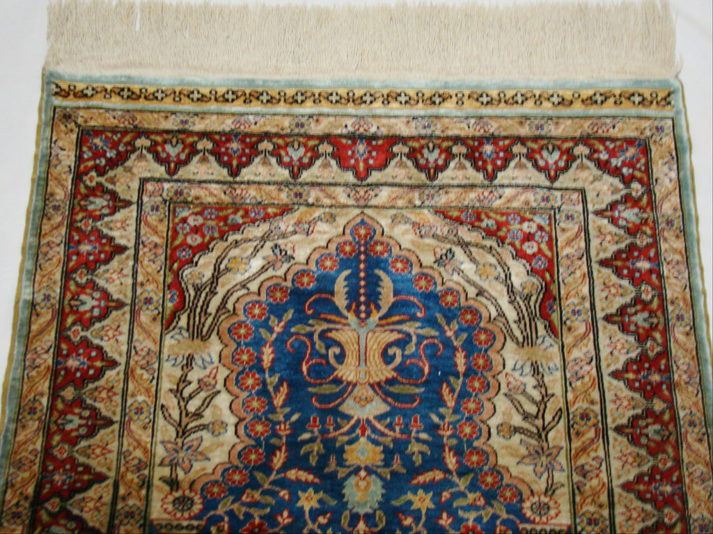 Antique Hereke silk wall carpet painterly composition close-up detail CA015