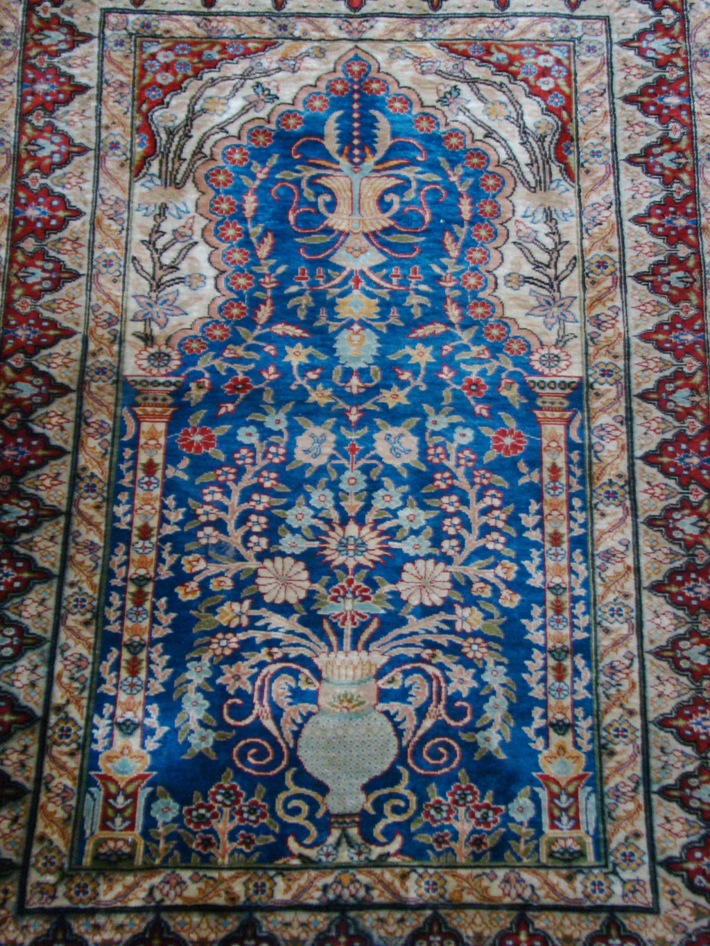 Antique Hereke silk wall carpet detailed center composition CA015